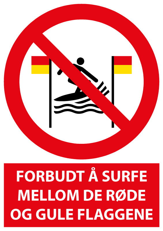 Forbudt å surfe mellom de røde og gule flaggene